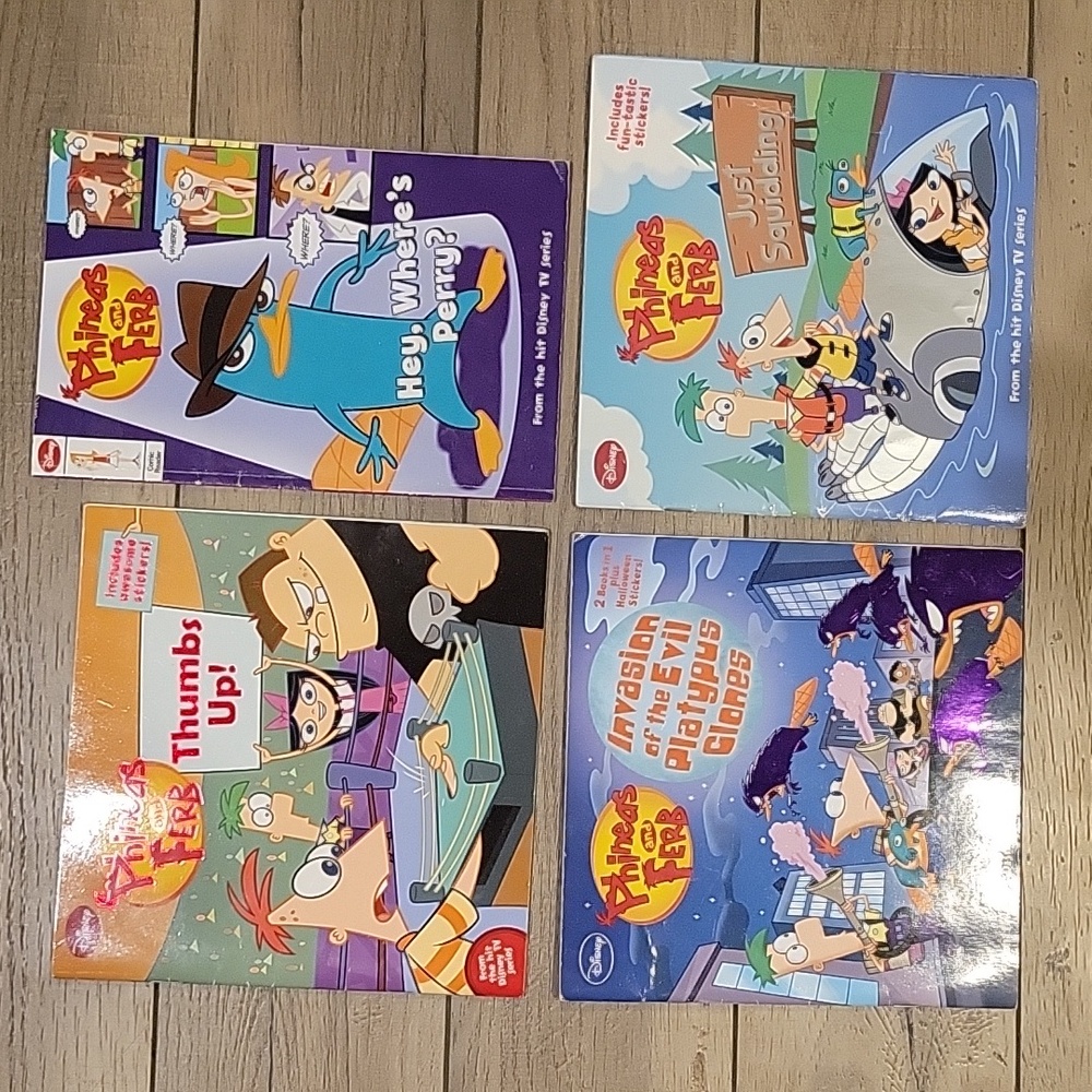 Lot of 4 Disney Phineas and Ferb Books with Stickers